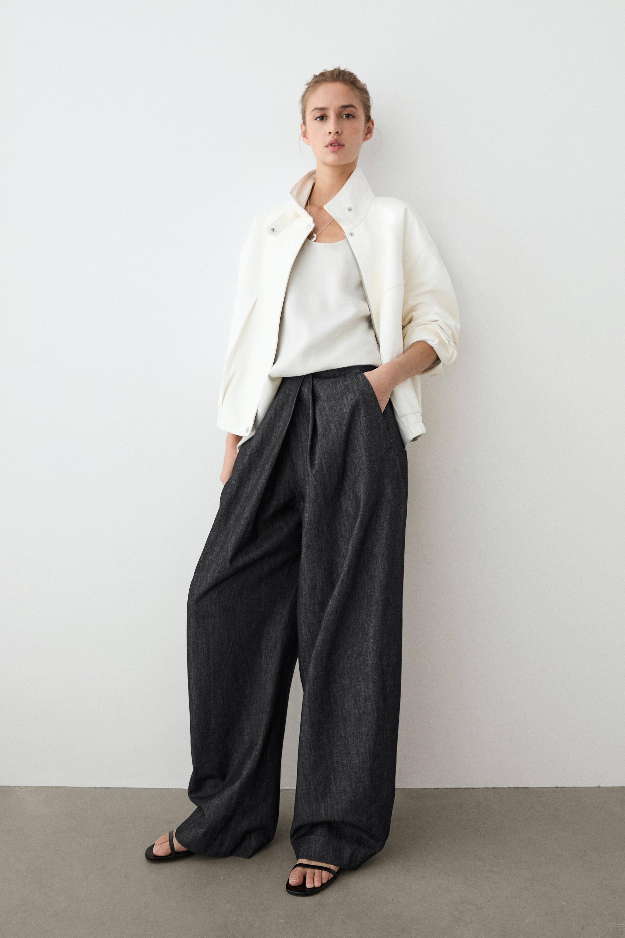 High-waist pants with crossover detail